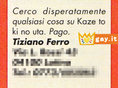Tiziano Ferro, già a tredici anni la richiesta d'aiuto - ferromangaF1 - Gay.it