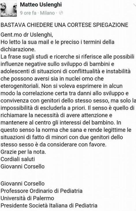 Il pediatra Corsello fa marcia indietro ma ormai la frittata è fatta - photo 2016 02 04 15 26 57 - Gay.it