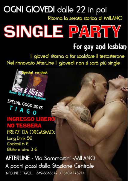Milano: tornano i Single Party all'AfterLine - single partyF1 - Gay.it