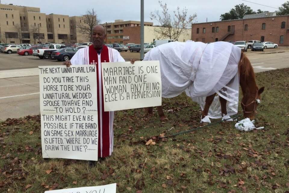 Veste il cavallo da sposa: la protesta del pastore contro i matrimoni gay