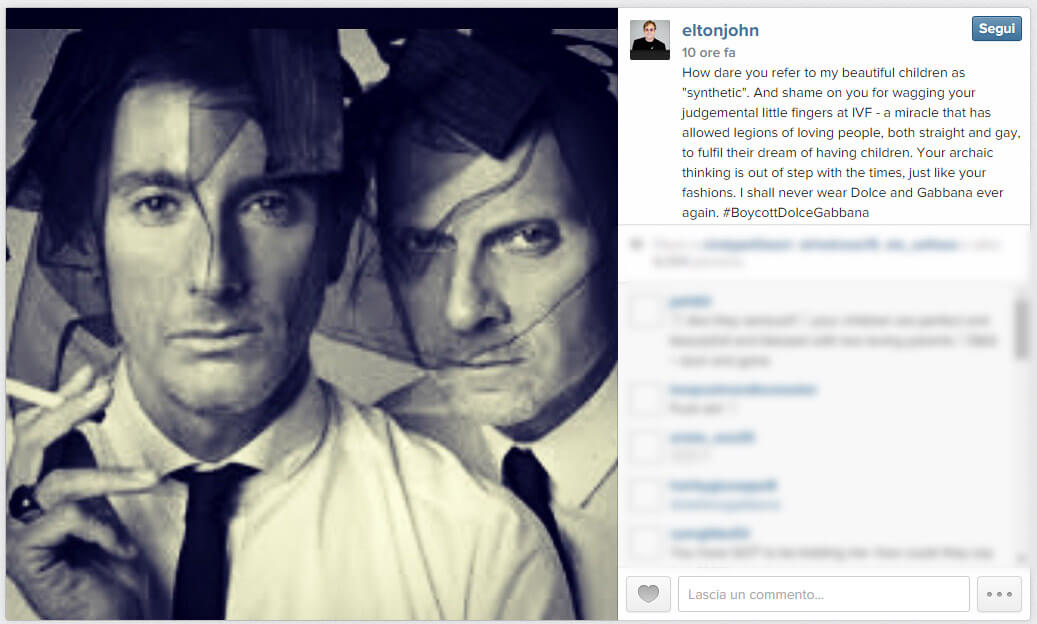 #BoycottDolceGabbana: Elton John contro Dolce & Gabbana