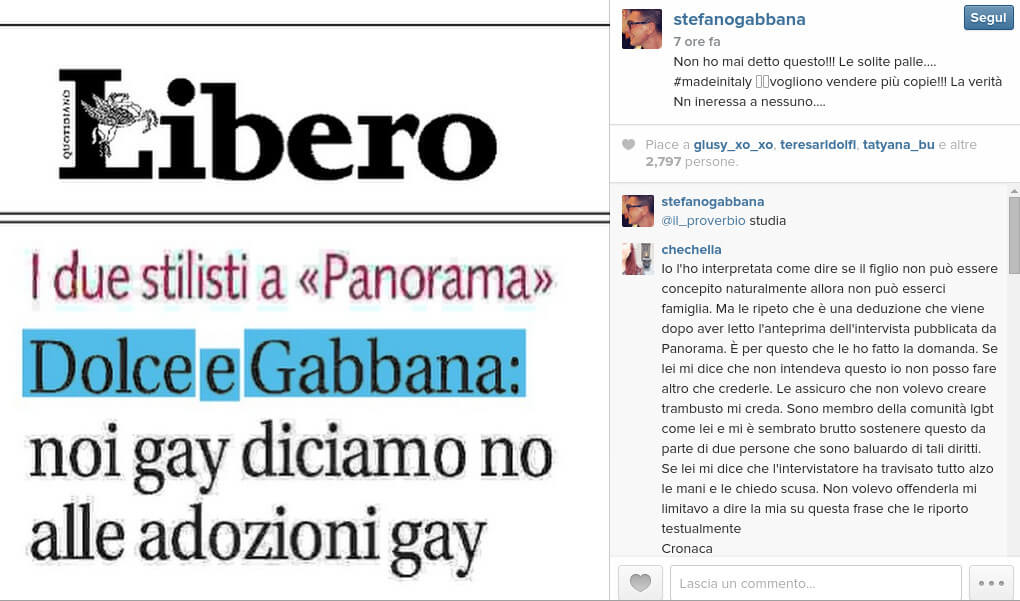 stefano gabbana smentisce