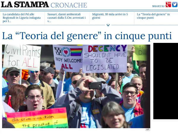 Epic fail de La Stampa: "teoria del genere" copiata da Manif Pour Tous - stampa manif - Gay.it