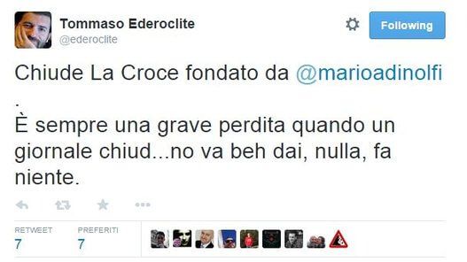 Adinolfi: "La Croce non sarà più stampato". E Twitter se la ride