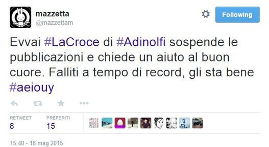 Adinolfi: "La Croce non sarà più stampato". E Twitter se la ride
