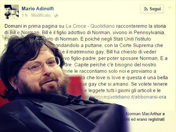 Adinolfi la spara grossa contro i gay ma viene sbugiardato su Facebook