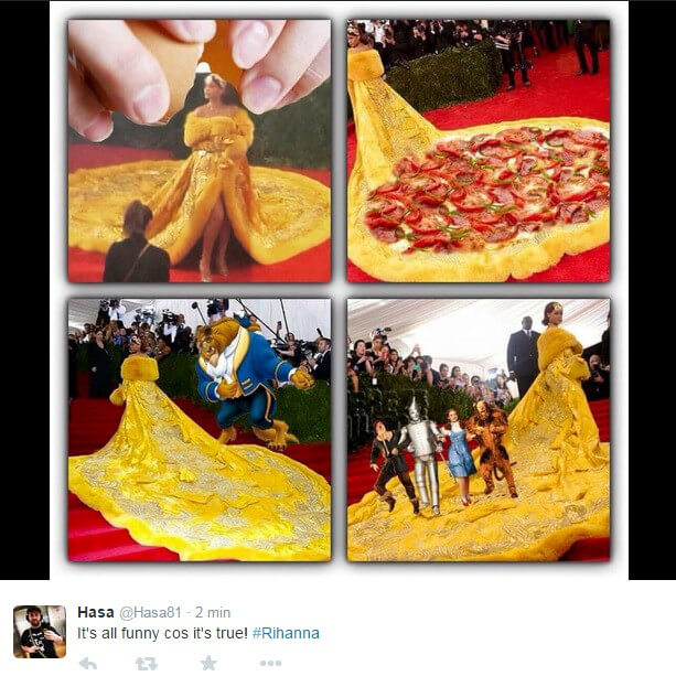 L'abito pizza di Rihanna al Met Gala: e la rete impazzisce