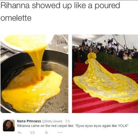 L'abito pizza di Rihanna al Met Gala: e la rete impazzisce