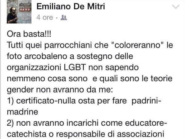 Filtro arcobaleno sul profilo? Prete omofobo minaccia i fedeli
