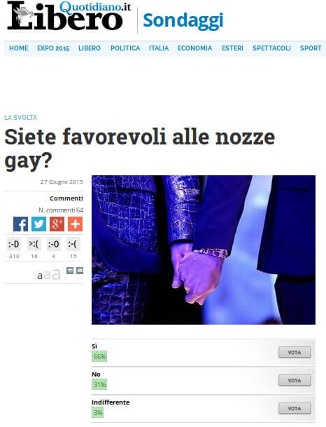 Matrimonio egualitario: anche i lettori di Libero dicono sì