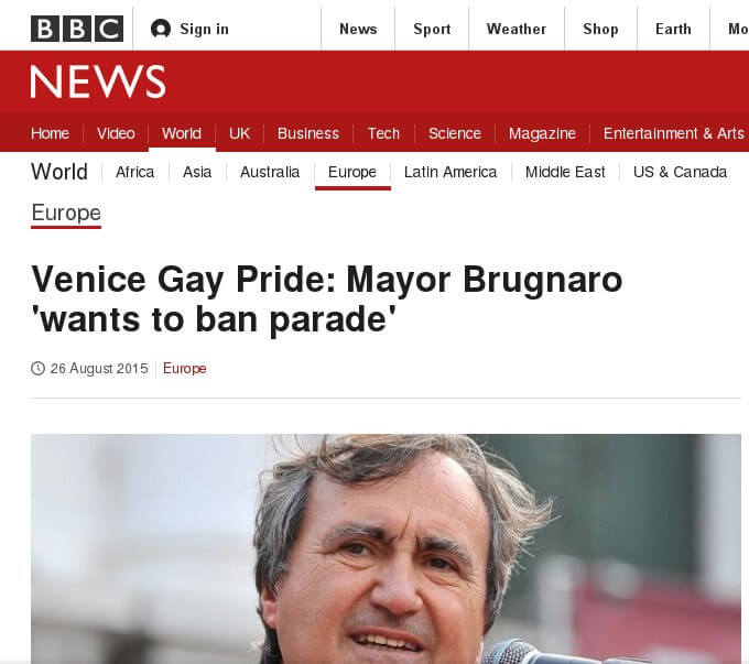 Venezia finisce sulla stampa estera per il no al pride di Brugnaro