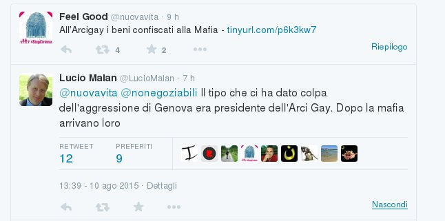 Malan su Twitter: "Arcigay? Dopo la mafia vengono loro"