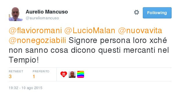 Malan su Twitter: "Arcigay? Dopo la mafia vengono loro"