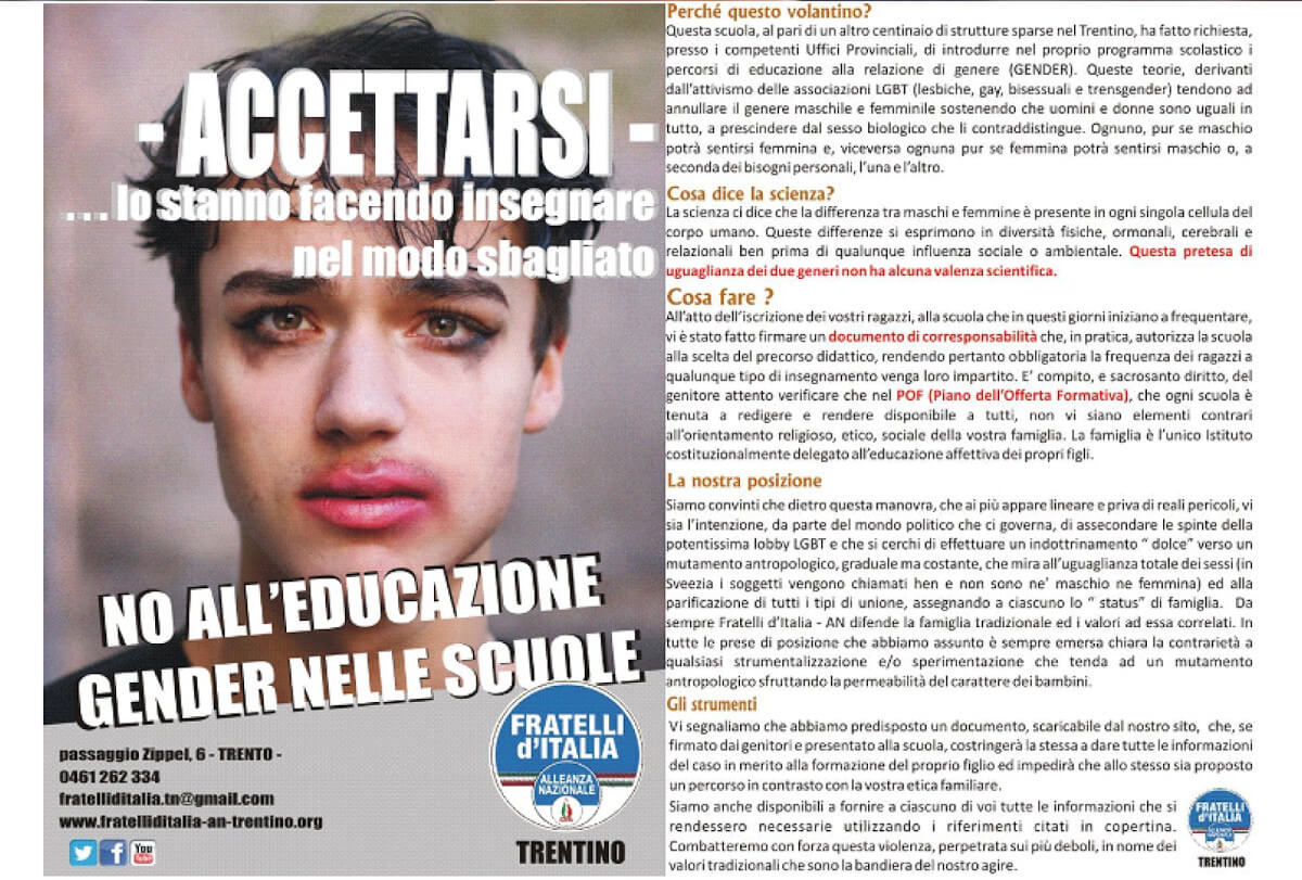 Fratelli d'Italia: contro il "gender" usa la foto per la trans suicida