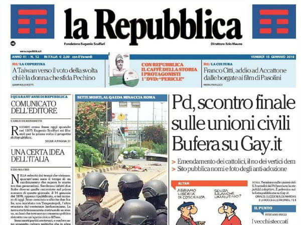 Gay.it in prima pagina di Repubblica: rispondono editore e direttore - repubblica 15 gennaio 2016 base 2 - Gay.it