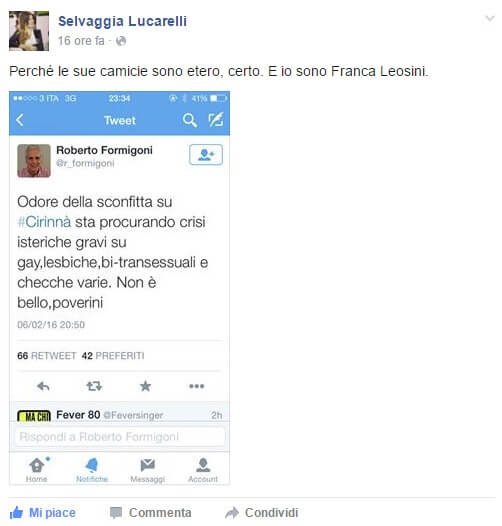 Formigoni e gli insulti omofobi (da chi fa l'isterica in aeroporto)