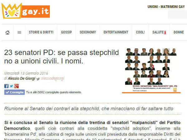 Nessuna legge senza Stepchild: la vostra posizione é quella di Gay.it