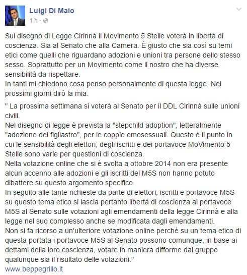 Luigi Di Maio su stepchild: prima ni, poi sì, poi no, poi boh