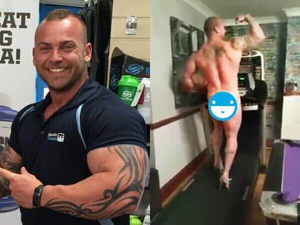 Bodybuilder etero corre nudo sul tapis roulant…coi tacchi!