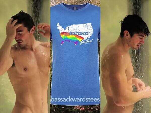 Steve Grand publicizza T-shirt rainbow Bassackwards ... senza t-shirt - steve grand bassackwards tshirt rainbow - Gay.it