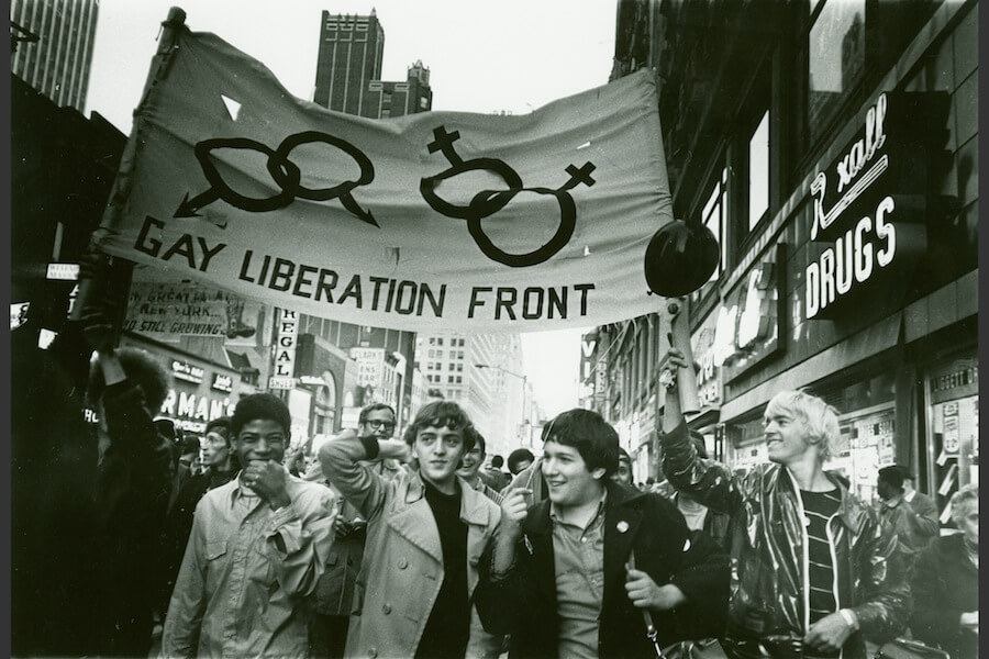 Gay Liberation Front march on Times Square in New York, N.Y., 1969.