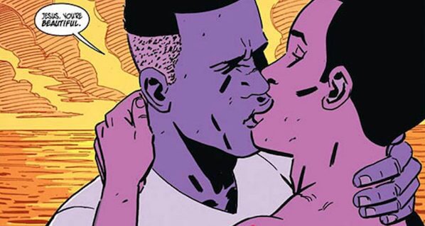 fumetto di due uomini bisessuali che si baciano