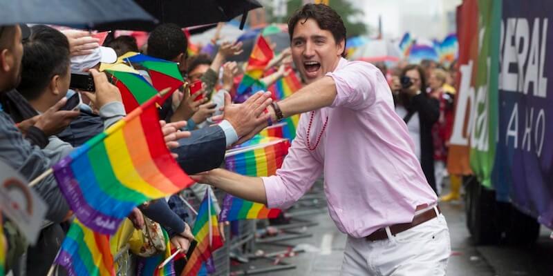 Federal Liberal Leader Justin Trudeau works the crowd during Toronto's Pride Parade on Sunday, June 28, 2015. THE CANADIAN PRESS/Chris Young