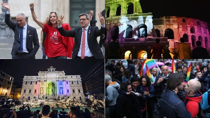 Unioni Civili: le foto più belle dalle celebrazioni di ieri a Roma - unioni civili roma colosseo fontana di trevi cirinna lo giudice - Gay.it