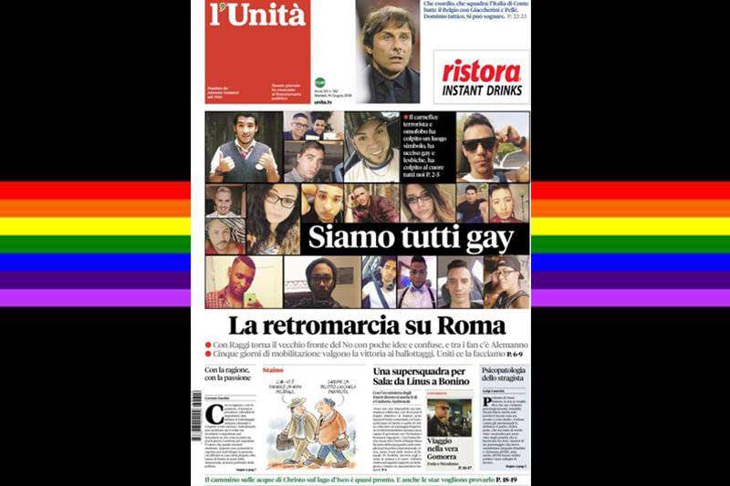 L’Unità titola ‘Siamo tutti gay’