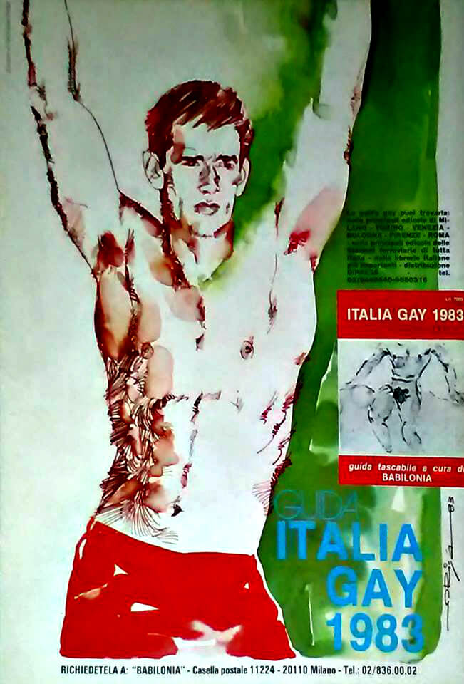 Sul numero 4 del 1983 di "Babilonia" si pubblicizza la "Guida Italia gay". Il disegno è di Graziano Origa.