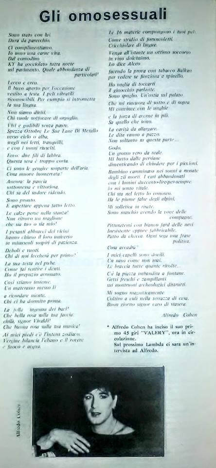 Alfredo Cohen - " Gli omosessuali", da "Lambda", n. 22, estate 1979.