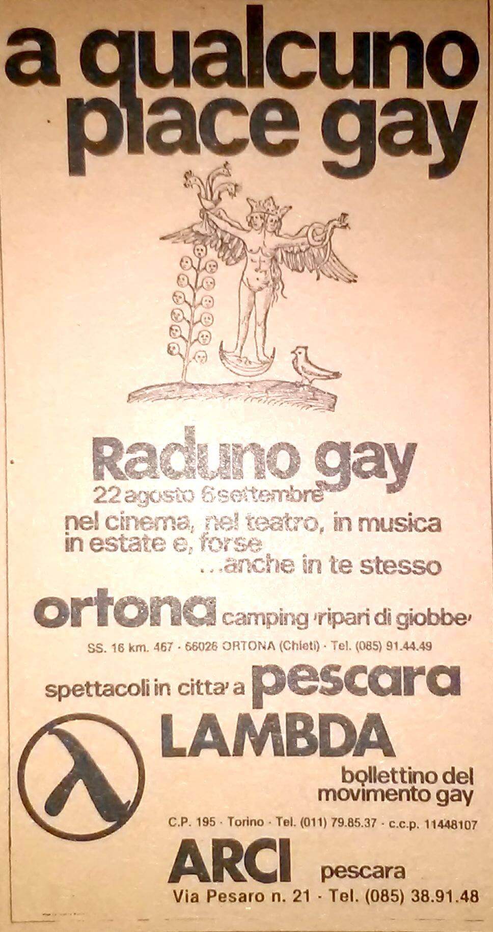 Manifesto di "A qualcuno piace gay", rassegna culturale inserita nel gay camp di Ortona, Abruzzo.
