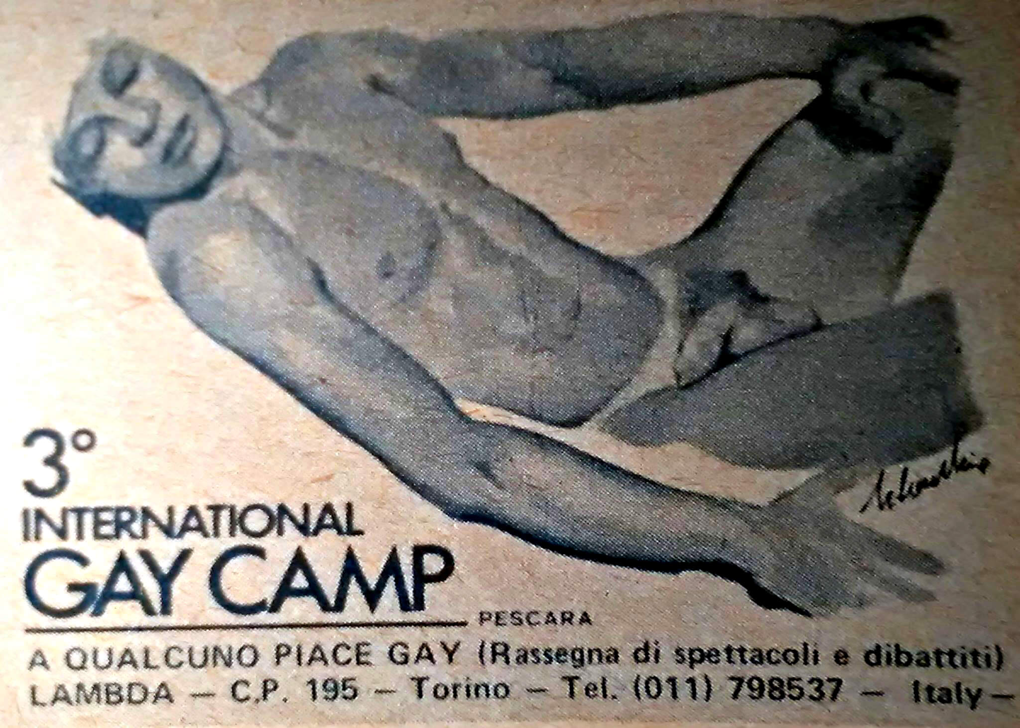 Pubblicità dell'International gay camp di Ortona, 1981.