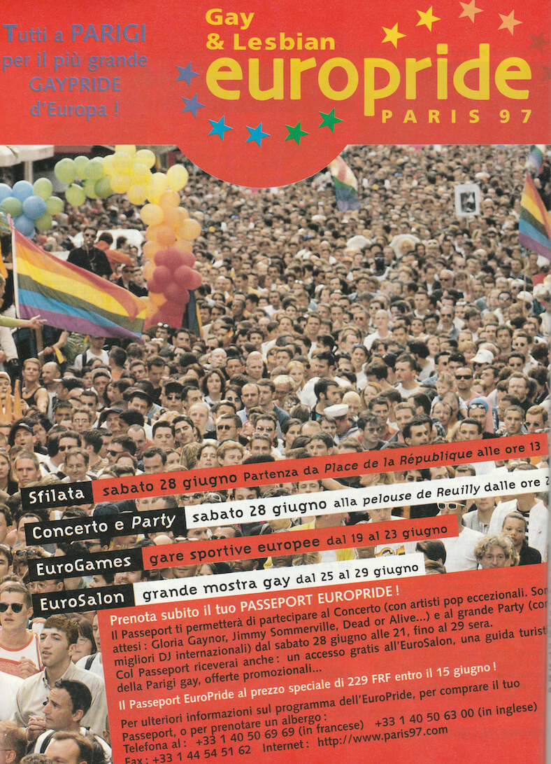 Programma, pubblicato sulla rivista "Babilonia", dell'Europride di Parigi del 1997.