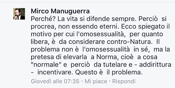 Vergognoso linciaggio omofobo del Presidente Centro Studi Danteschi su Facebook: "Rotti in culo, morirete tutti di AIDS"
