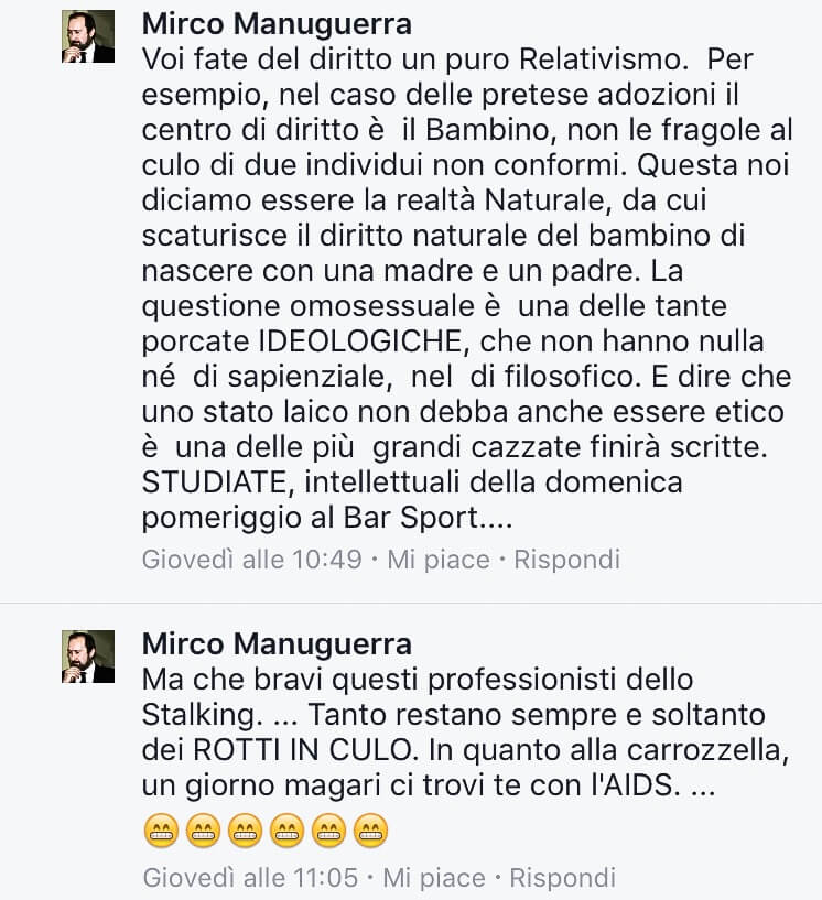 Vergognoso linciaggio omofobo del Presidente Centro Studi Danteschi su Facebook: "Rotti in culo, morirete tutti di AIDS"