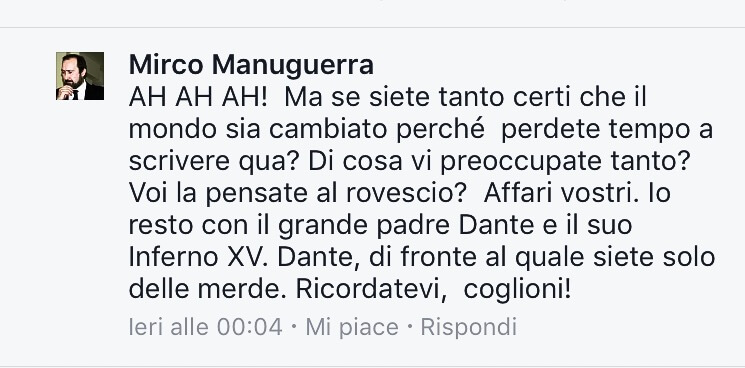Vergognoso linciaggio omofobo del Presidente Centro Studi Danteschi su Facebook: "Rotti in culo, morirete tutti di AIDS"