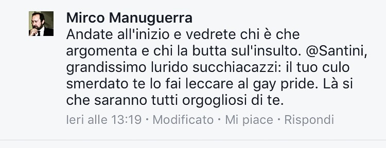 Vergognoso linciaggio omofobo del Presidente Centro Studi Danteschi su Facebook: "Rotti in culo, morirete tutti di AIDS"