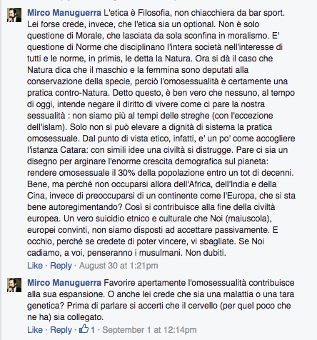 Vergognoso linciaggio omofobo del Presidente Centro Studi Danteschi su Facebook: "Rotti in culo, morirete tutti di AIDS"