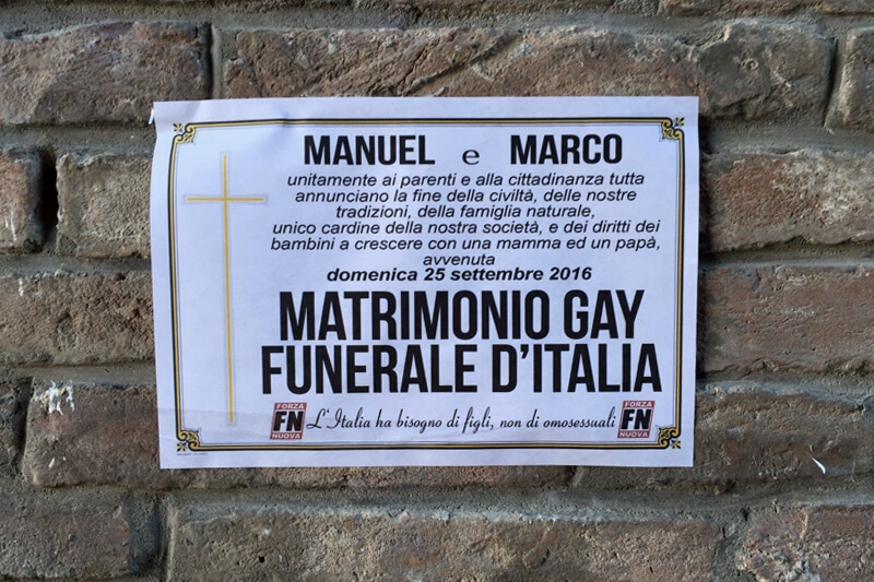 Cesena, Forza Nuova a processo per i manifesti funebri sull’unione civile