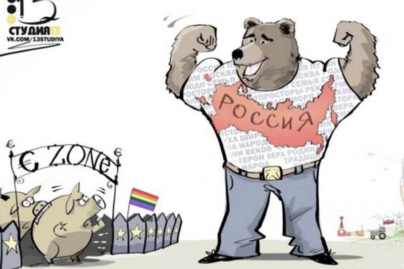 Gli europei come piccoli maiali gay nella vignetta dell’ambasciata russa in UK