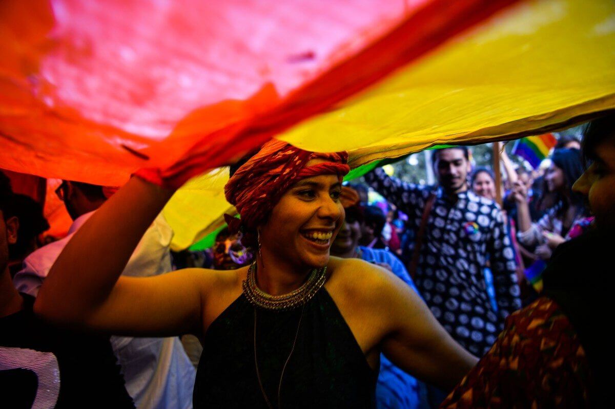 Indian members and supporters of the lesbian, gay, bisexual, transgender (LGBT) community take part in a pride parade in New Delhi on November 27, 2016 Hundreds of members of the LGBT community marched through the Indian capital for the ninth annual Delhi Queer Pride Parade. / AFP / CHANDAN KHANNA        (Photo credit should read CHANDAN KHANNA/AFP/Getty Images)