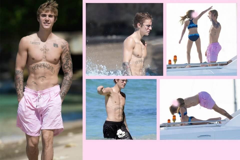 Justin Bieber con simbolo checked sui genitali e boxer rosa alle Barbados - JustinBieberShirtlessBarbardos 1 - Gay.it
