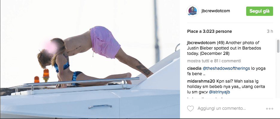 Justin Bieber con simbolo checked sui genitali e boxer rosa alle Barbados