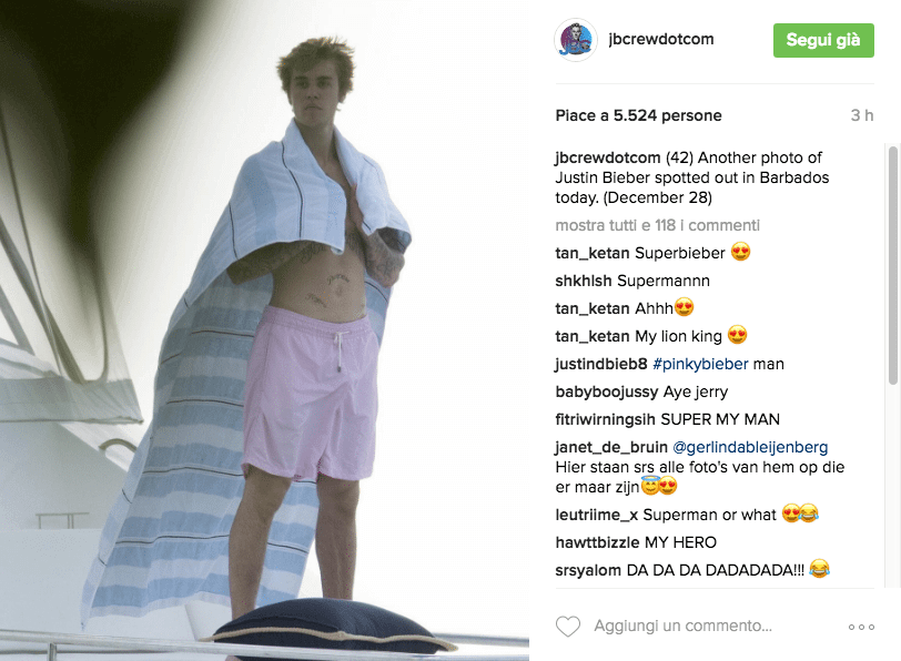 Justin Bieber con simbolo checked sui genitali e boxer rosa alle Barbados