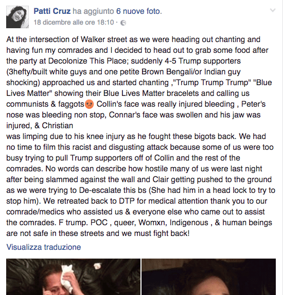 Gruppo di attivisti antirazzisti e LGBT aggrediti dai sostenitori di Trump - Schermata 2016 12 22 alle 08.57.42 - Gay.it