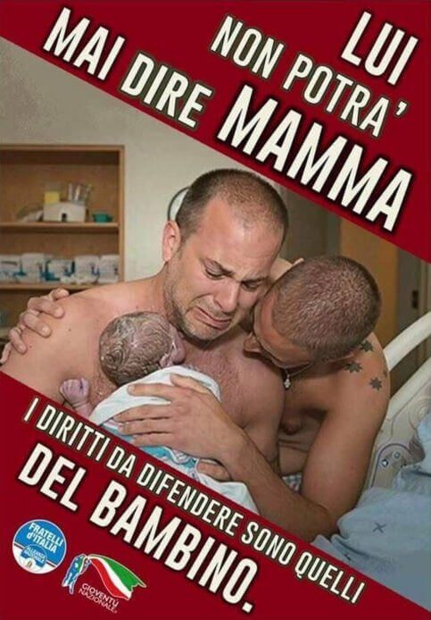 Coppia gay fa causa a Fratelli d'Italia: usarono foto del figlio per campagna contro utero in affitto - manifesto fratelli italia canada - Gay.it