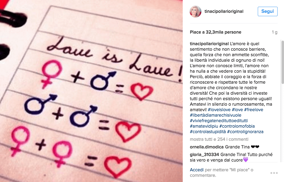 Tina Cipollari celebra l'amore gay: «L'omofobia è ignoranza e stupidità» - tina - Gay.it