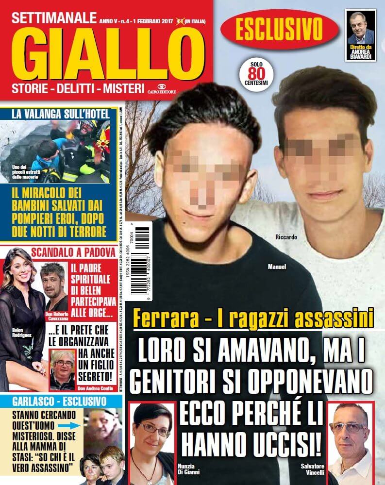 Delitto Ferrara: la coppia uccisa perché si opponeva alla relazione tra i due assassini? - COVER GIALLO 25 GENNAIO - Gay.it