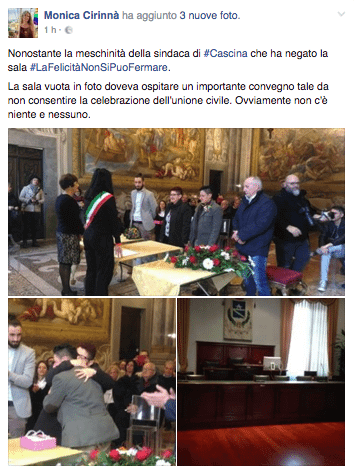 Cascina: il Comune nega la sala consiliare senza motivo, Michela e Debora si uniscono a Pisa - Schermata 01 2457776 alle 12.42.41 - Gay.it